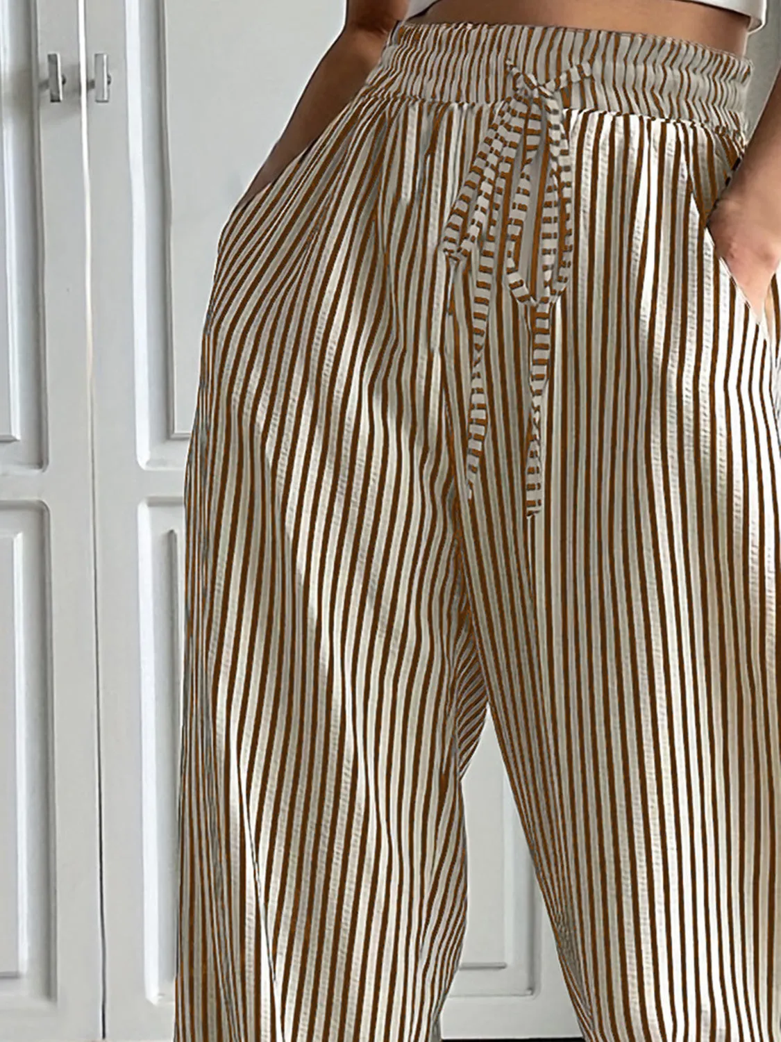 🌟 Drawstring Striped Elastic Waist Pants 🌟