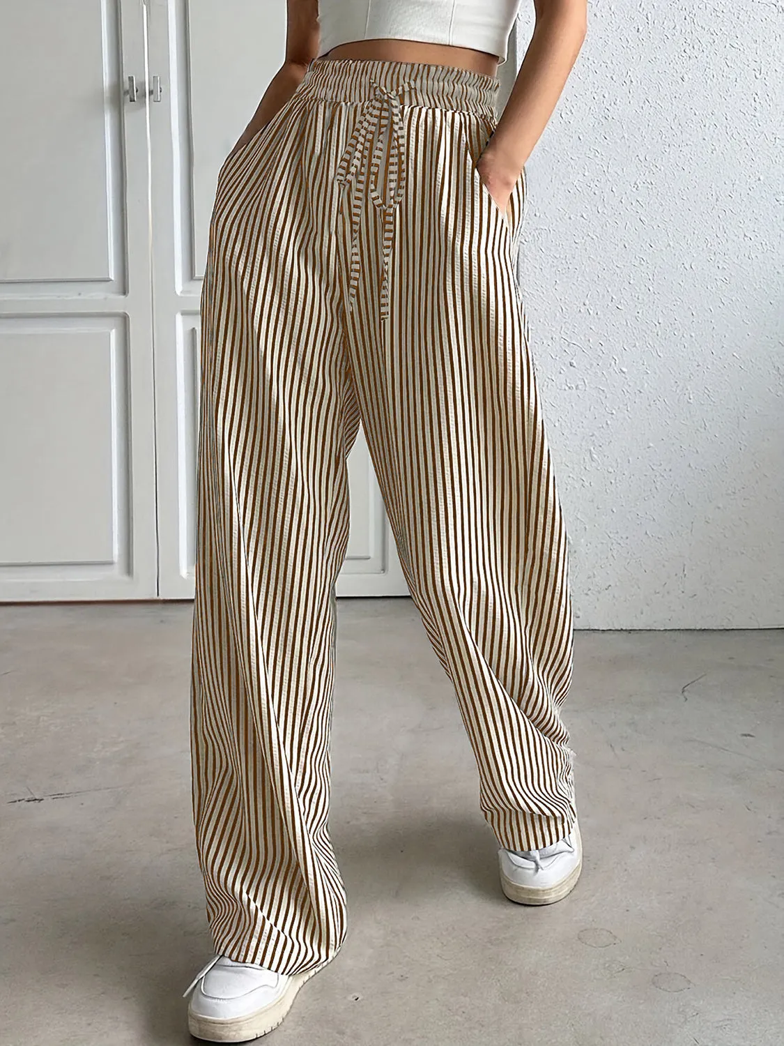 🌟 Drawstring Striped Elastic Waist Pants 🌟