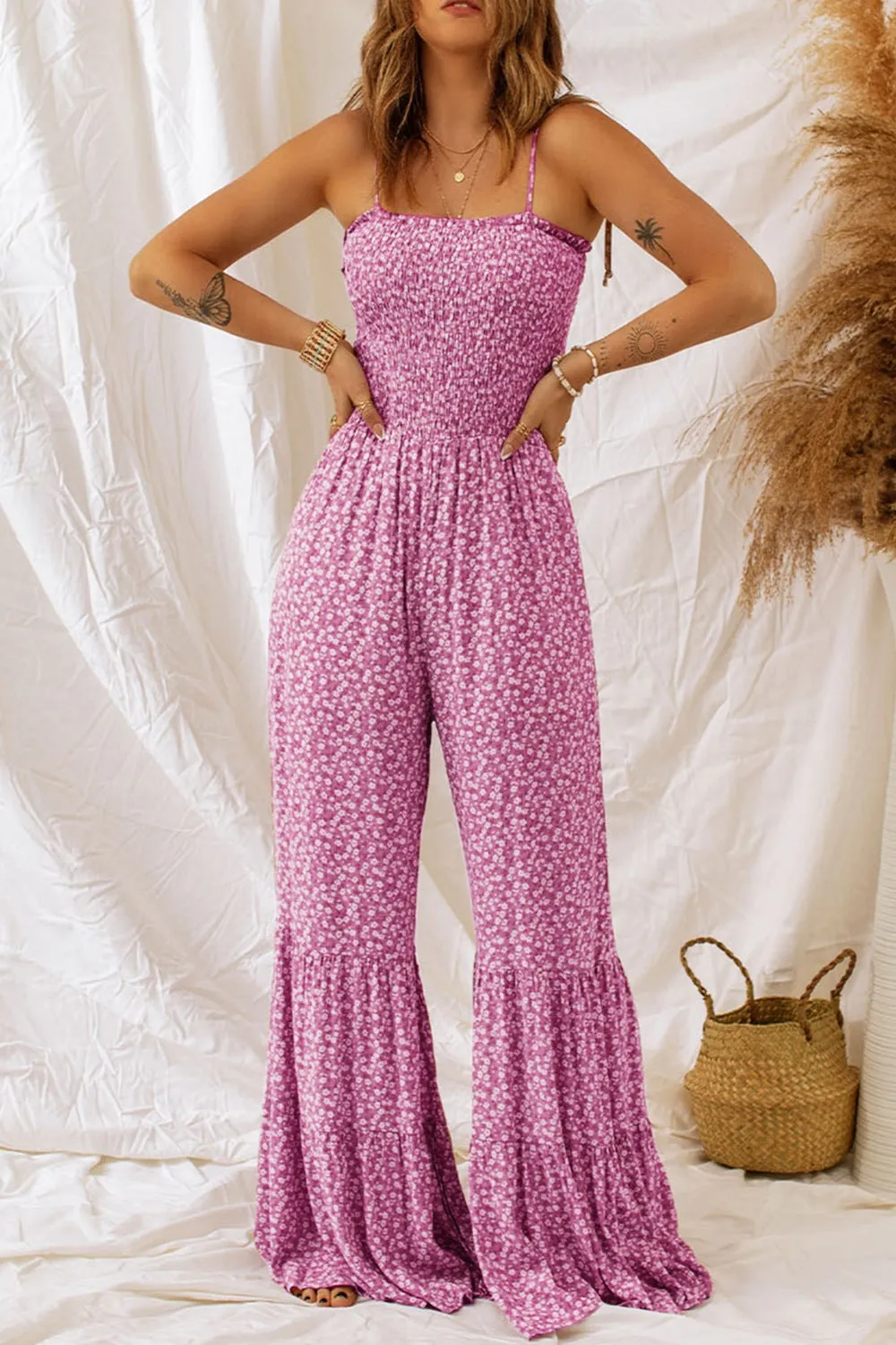 🌸 Smocked Printed Wide Strap Jumpsuit 🌸