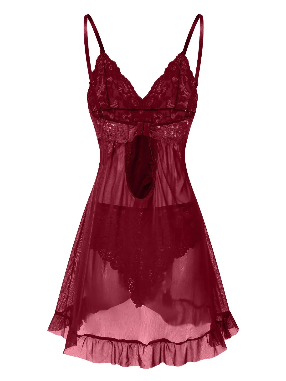 1950s Spaghetti Straps Lace Sheer Nightdress