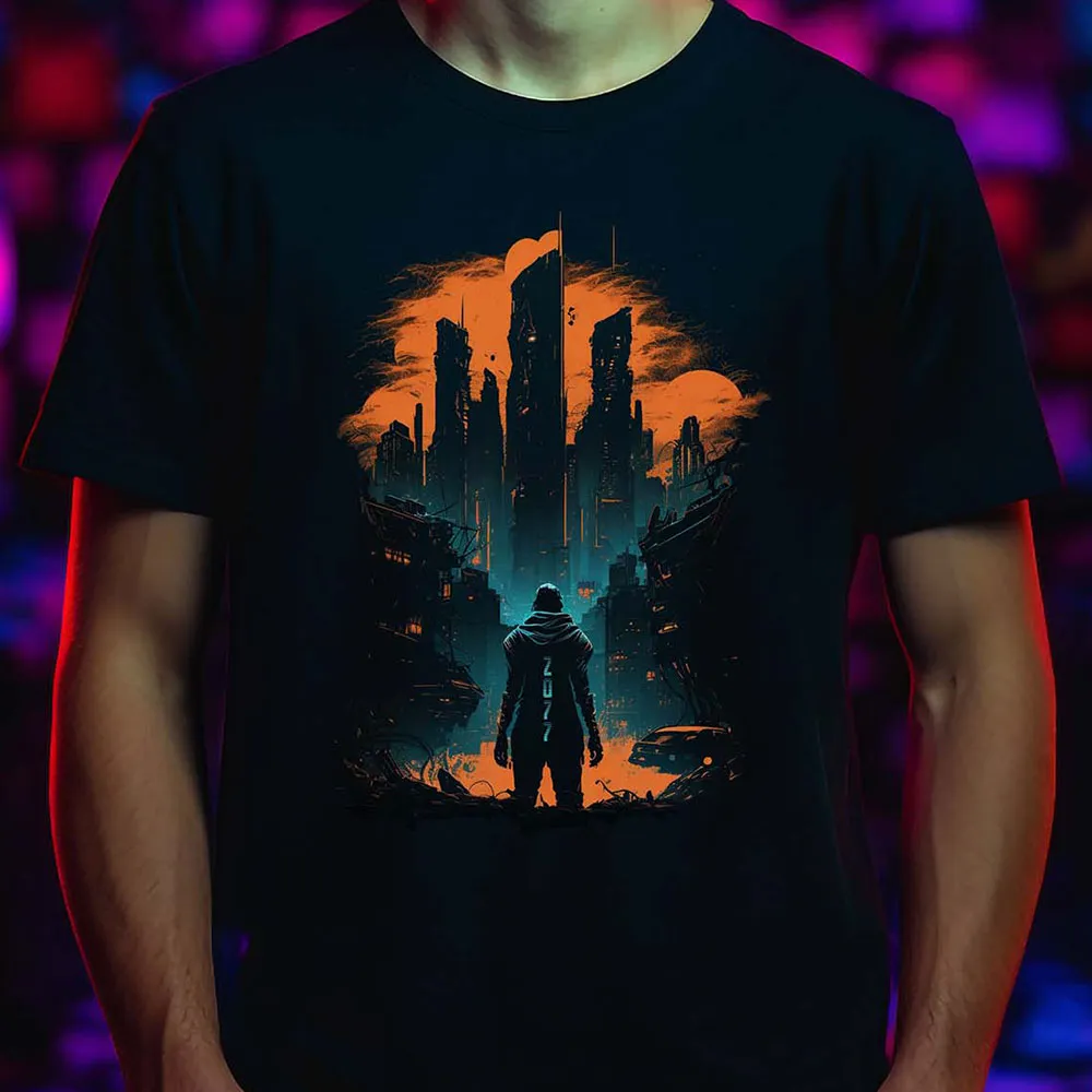 2077 Skyline T-Shirt | T-Shirt für Gamer und Cyberpunk Fans