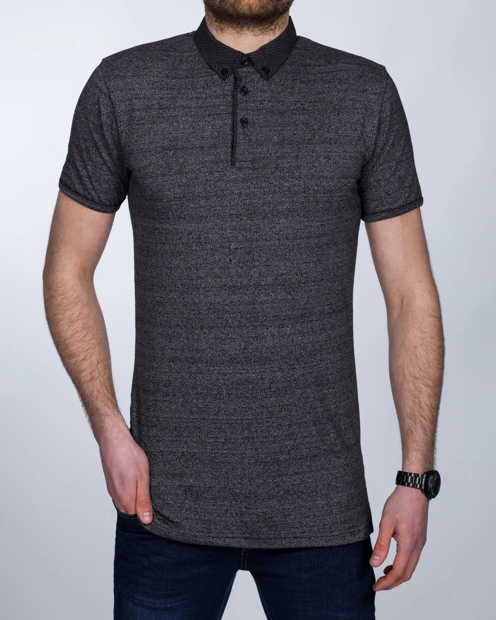 2t Slim Fit Tall Polo Shirt (black marl)