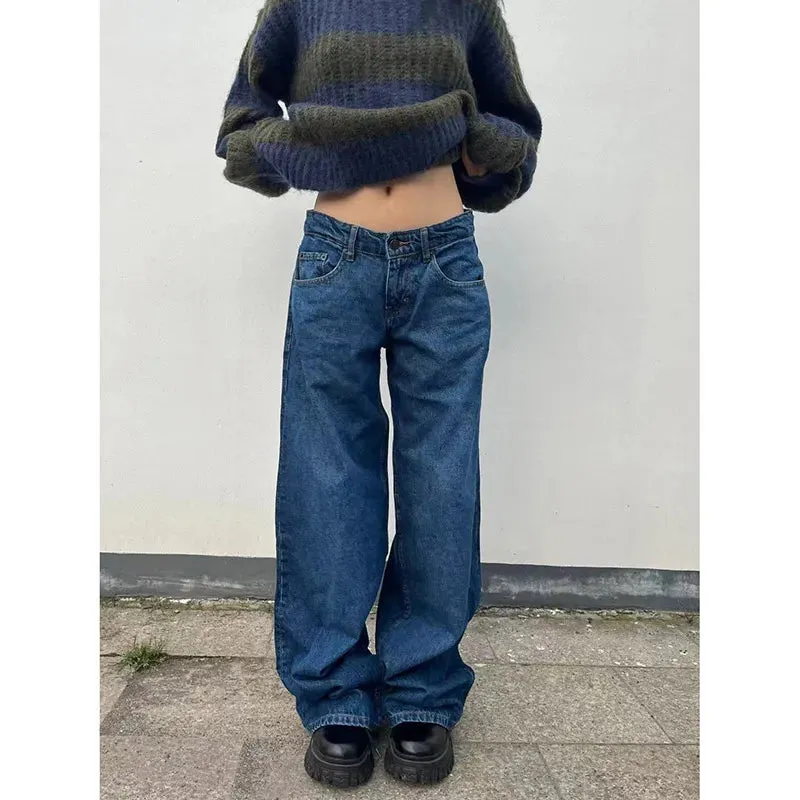 Aiertu Blue Women Jeans High Waist Fashion American Vintage Streetwear Y2K Ripped Wide Leg Jean Female Denim Trouser Baggy Denim Pants