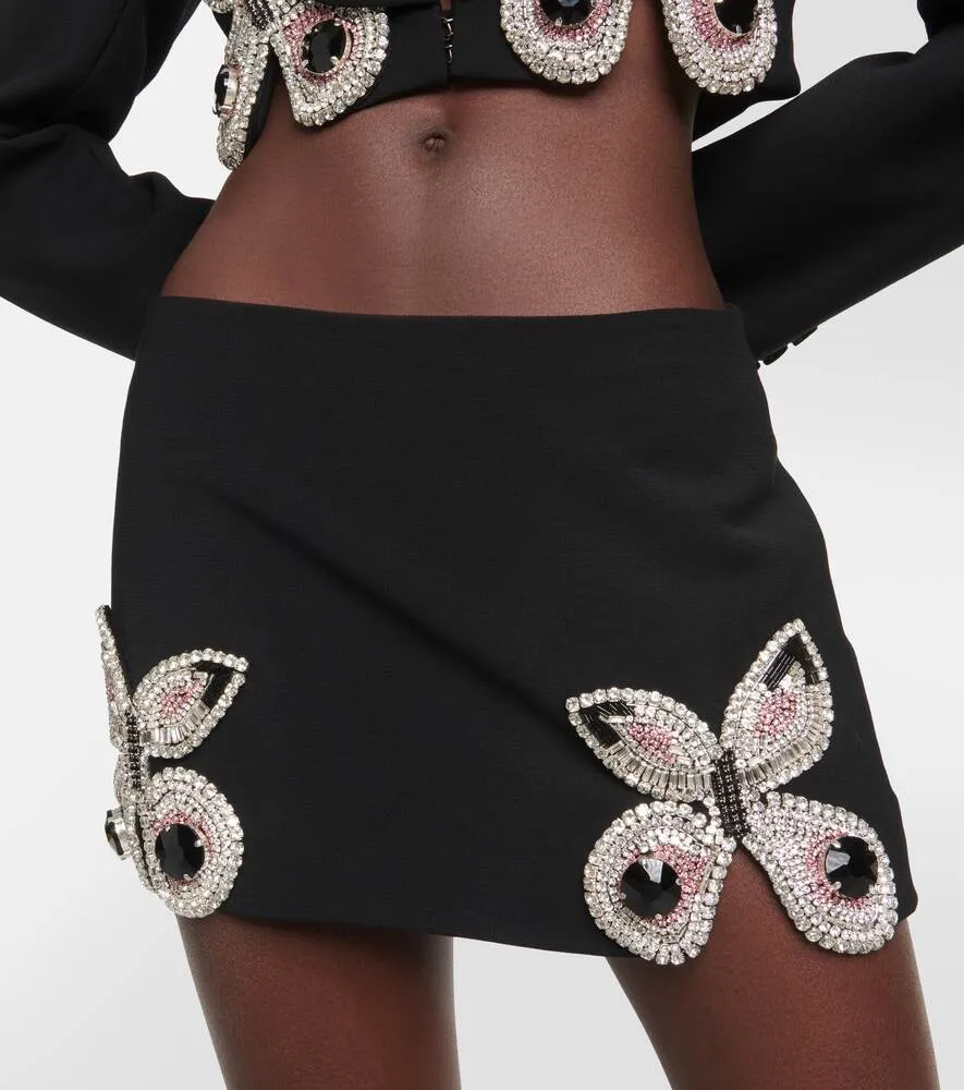 AREA wool embellished miniskirt, black