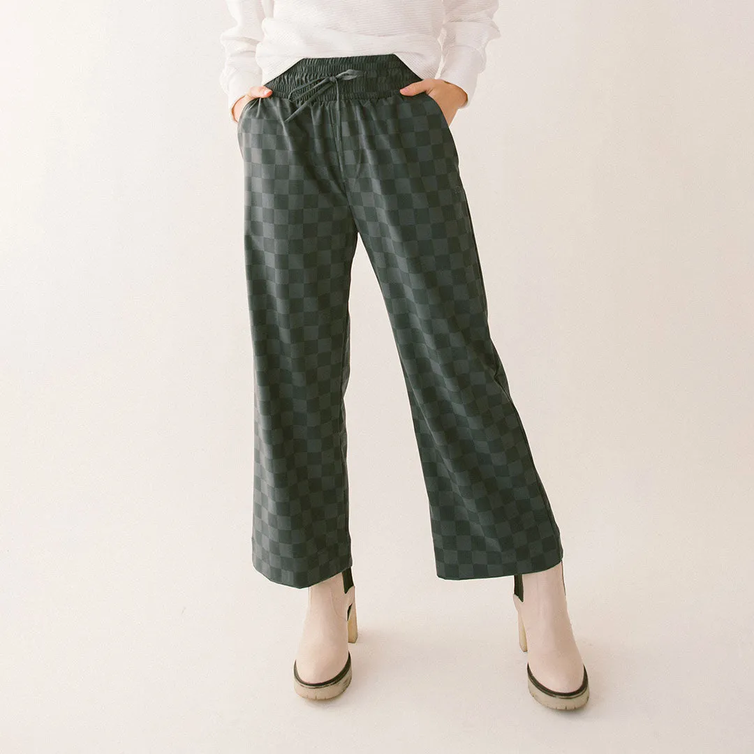 Audrey Wide Leg Pants, Slate Checkers