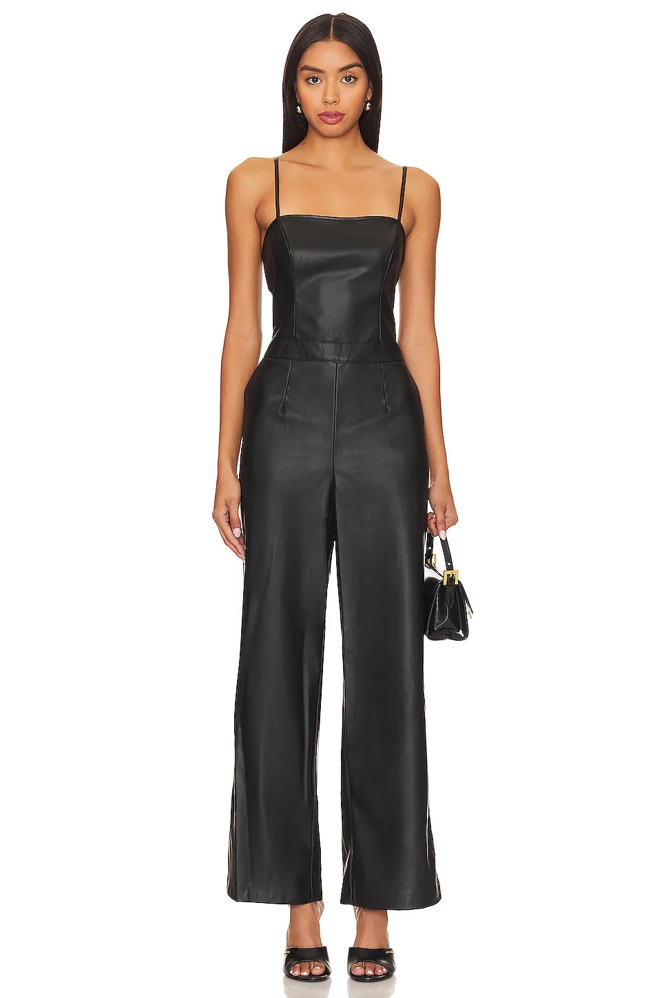 BCBGeneration Faux Leather Jumpsuit, Onyx