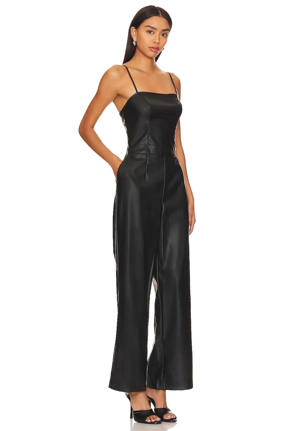 BCBGeneration Faux Leather Jumpsuit, Onyx