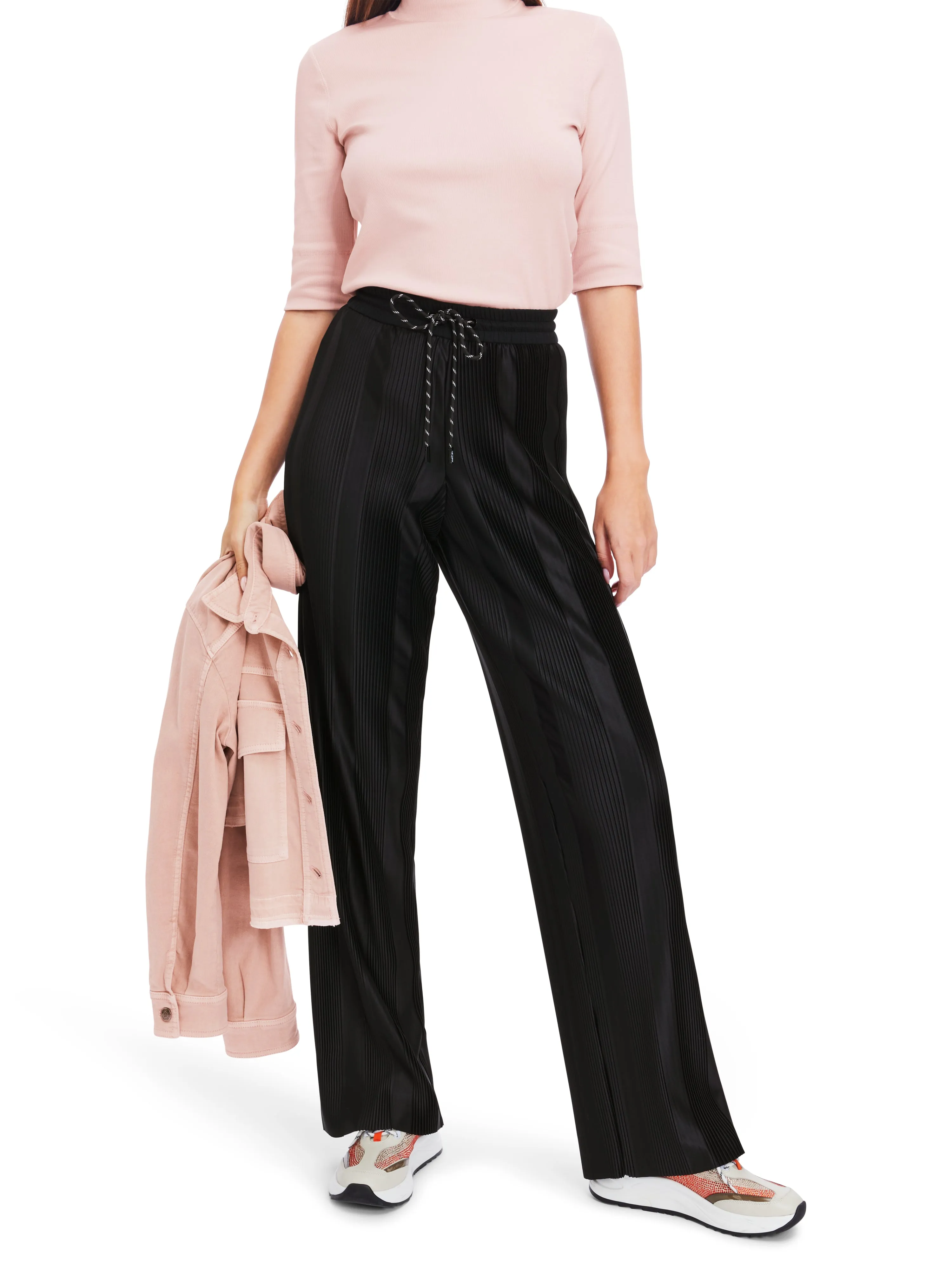 Black Satin Ribbed Welby Pants