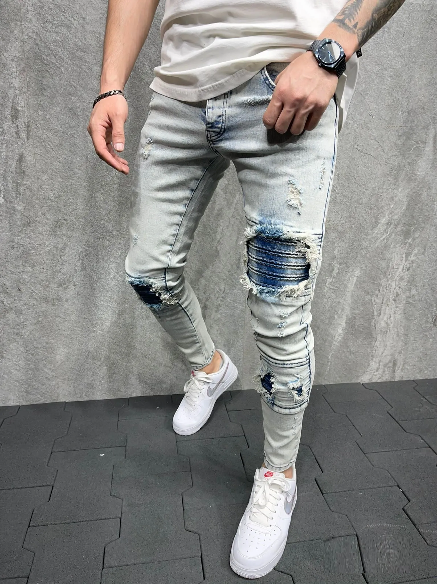 Blown Skinny Ripped Jeans - Washed Blue Y3