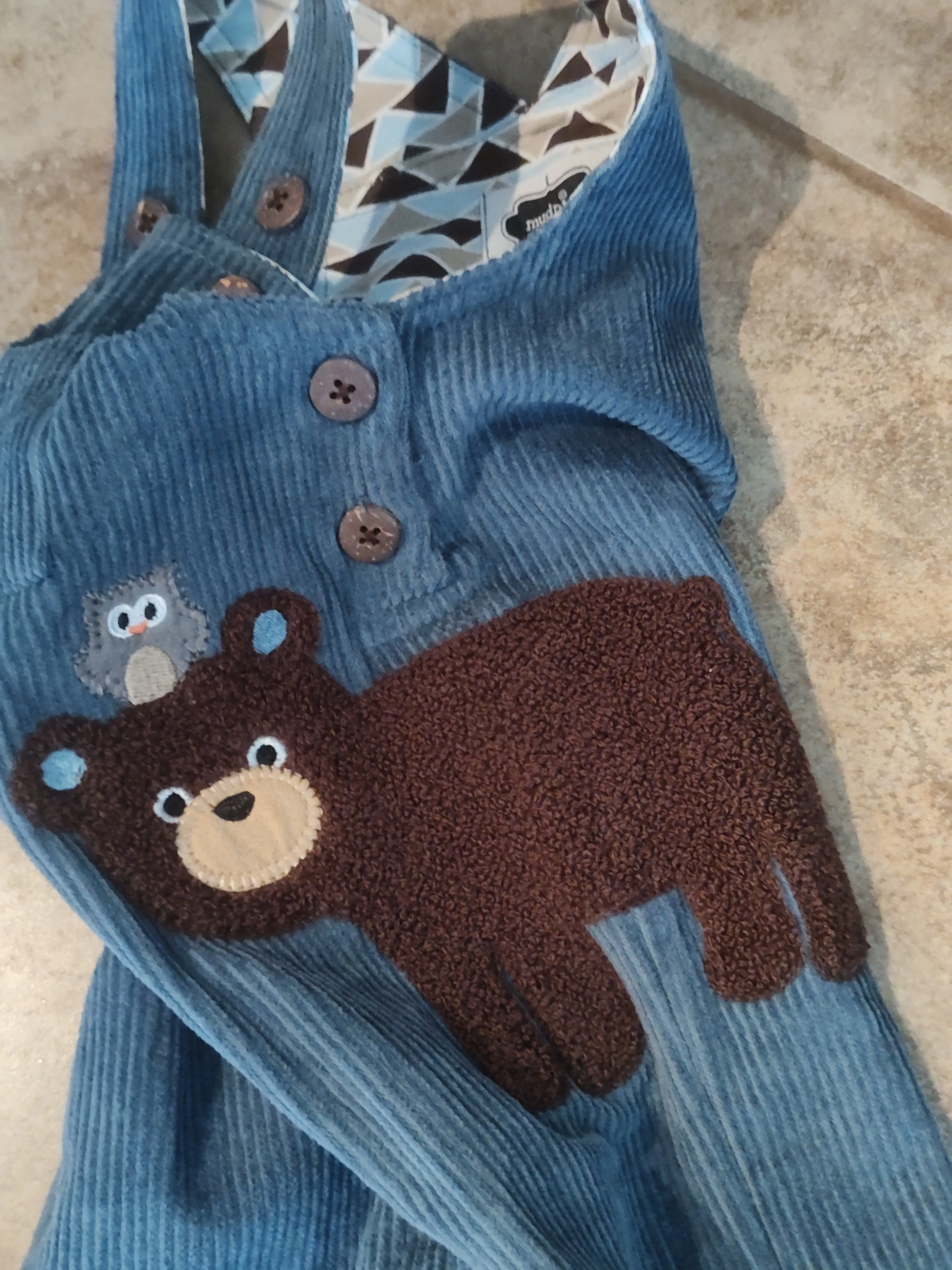 Blue Corduroy Bear Overalls | Mud Pie