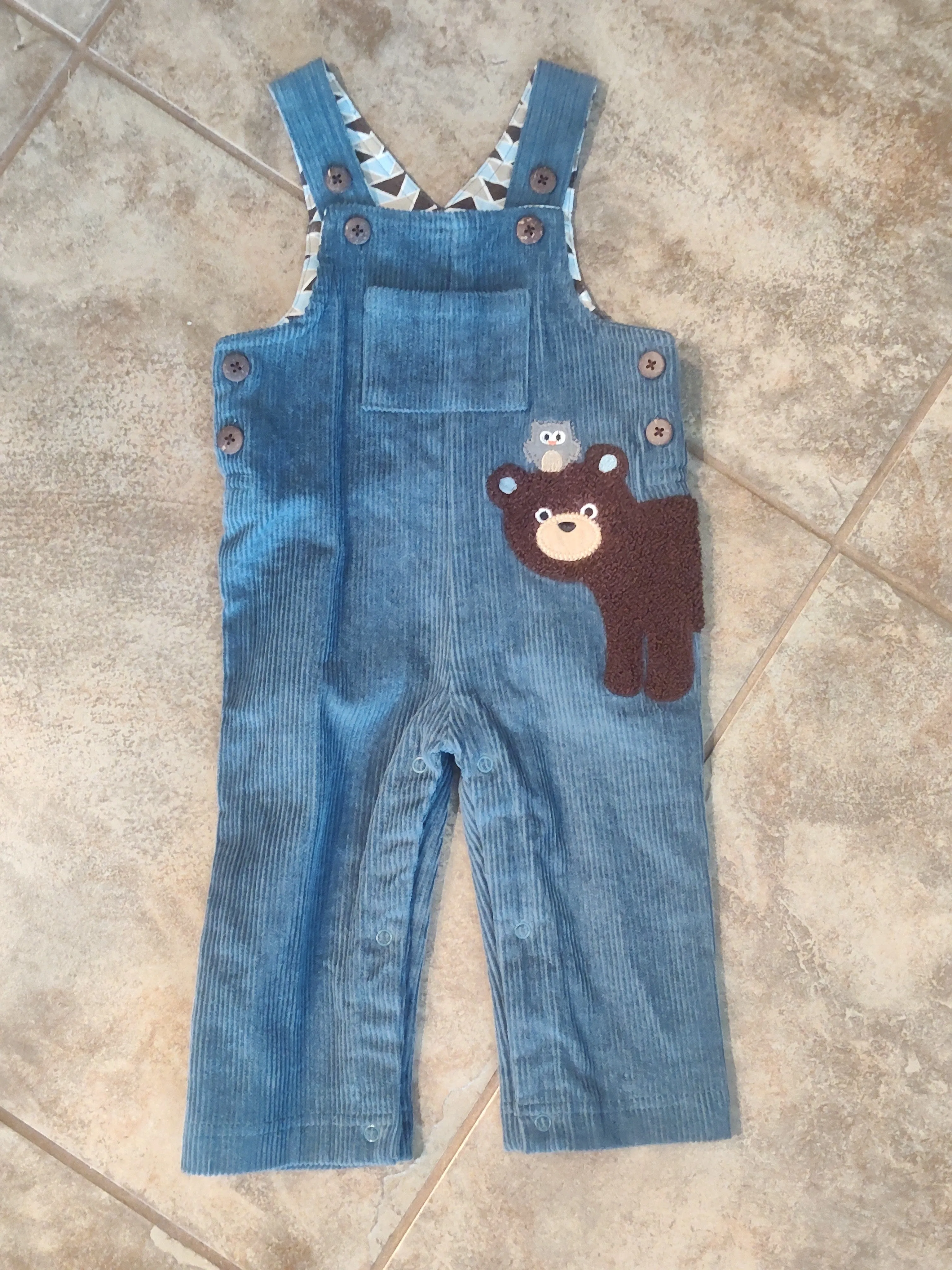 Blue Corduroy Bear Overalls | Mud Pie