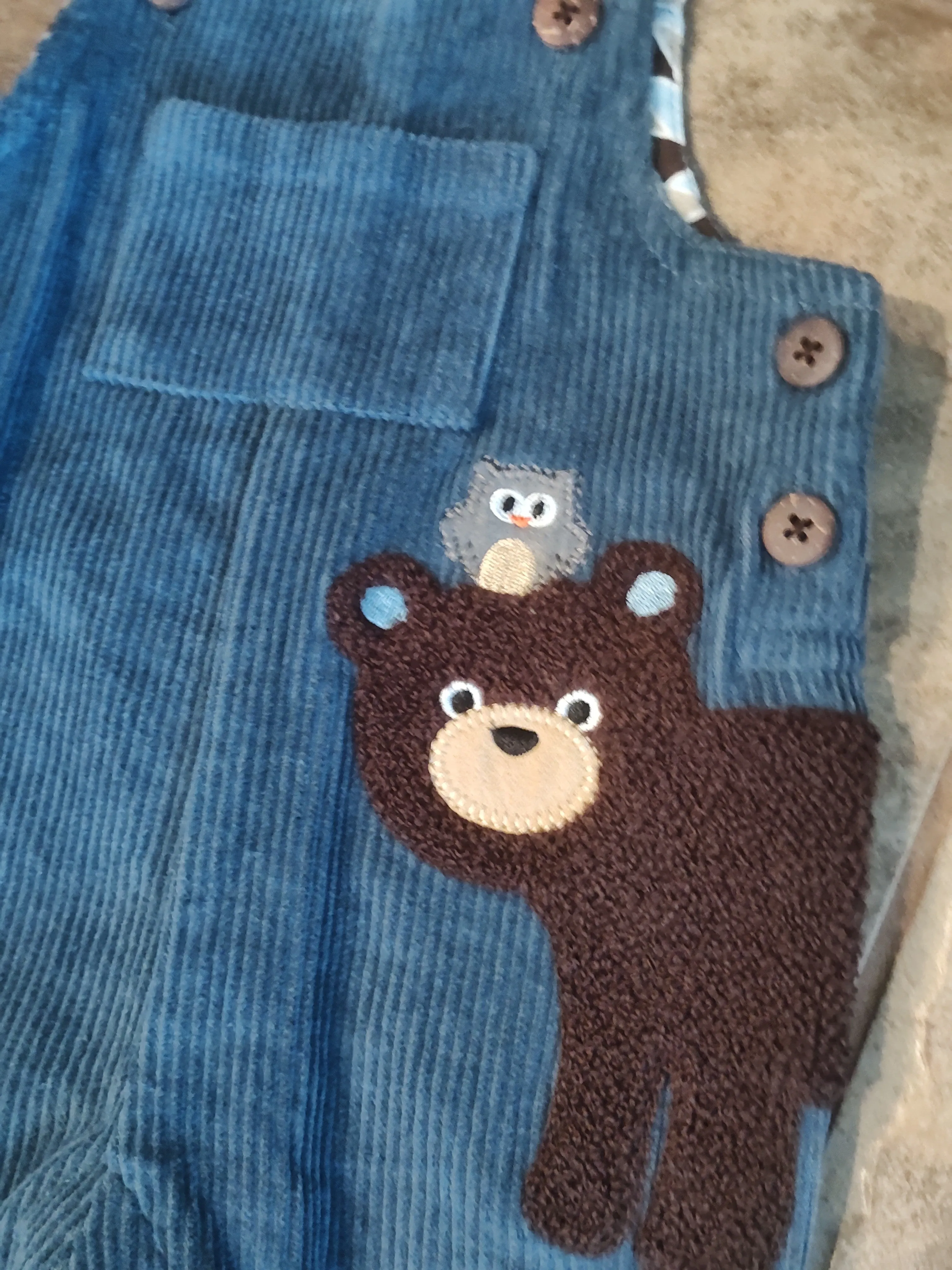 Blue Corduroy Bear Overalls | Mud Pie