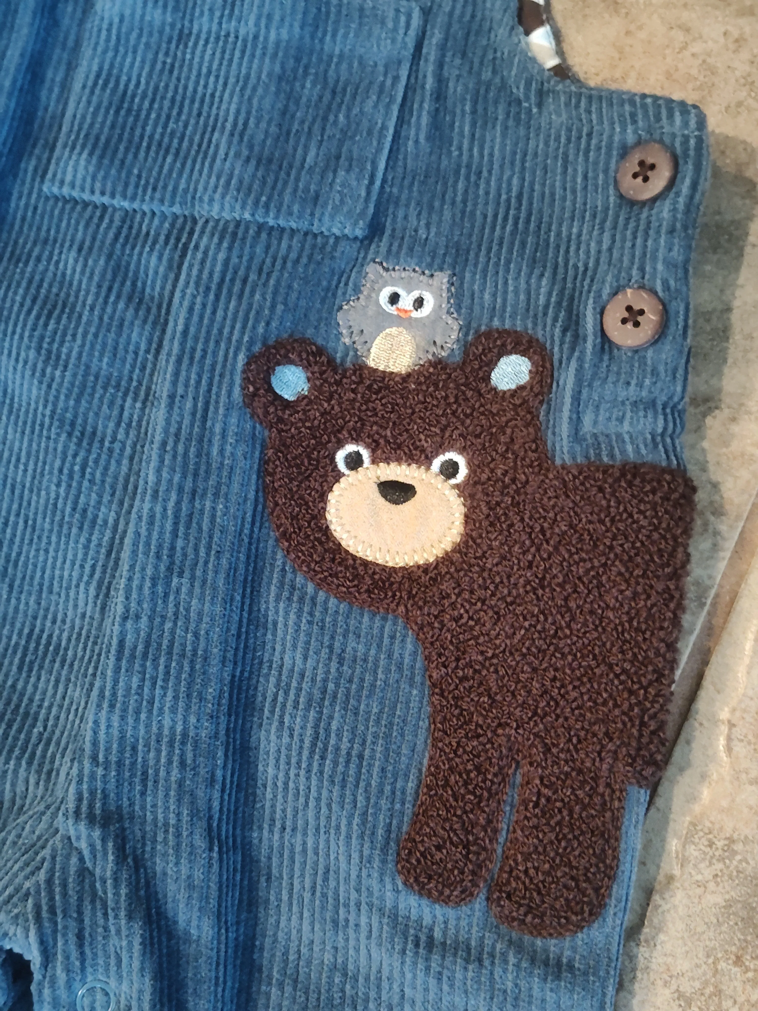 Blue Corduroy Bear Overalls | Mud Pie