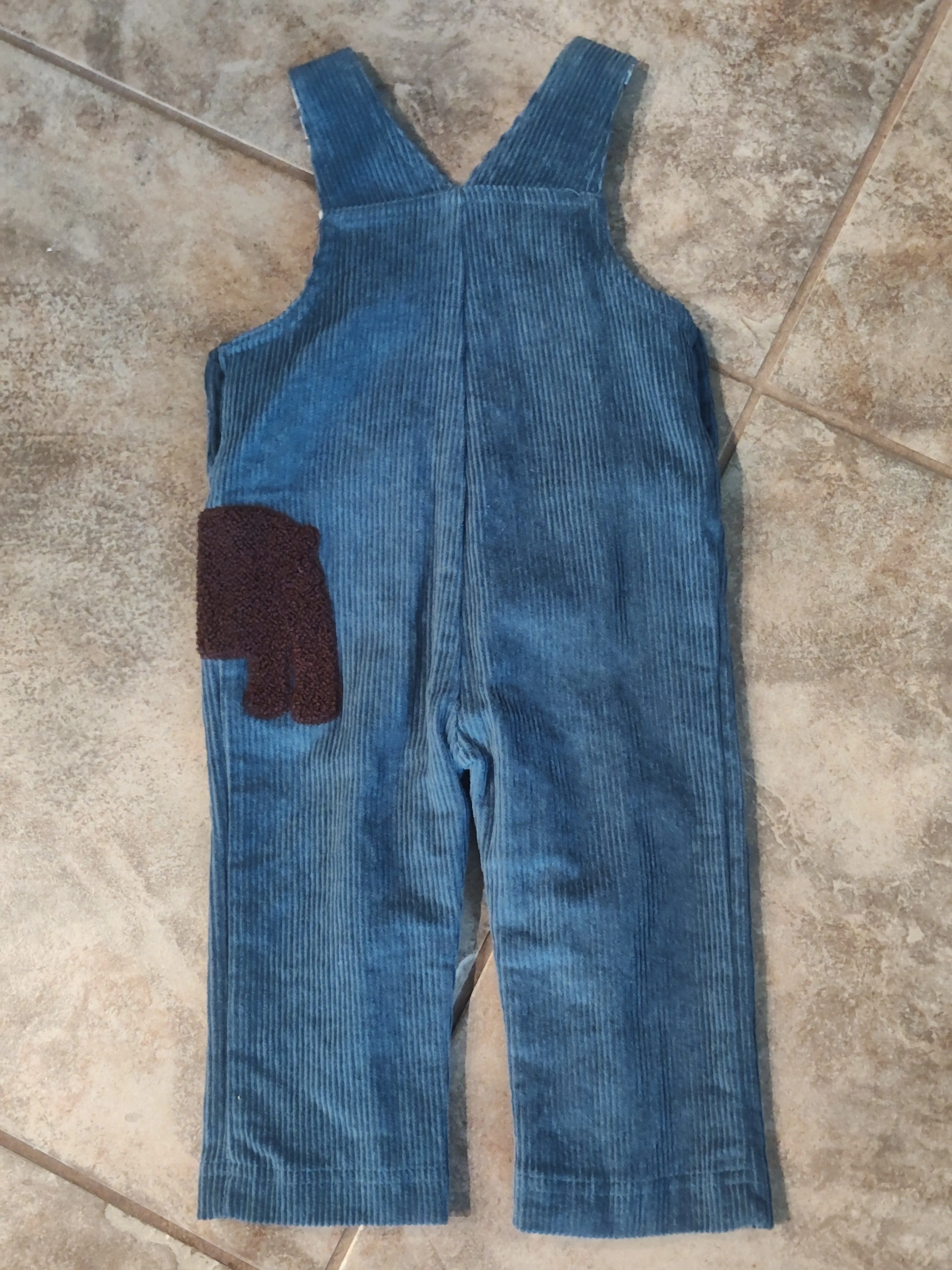 Blue Corduroy Bear Overalls | Mud Pie