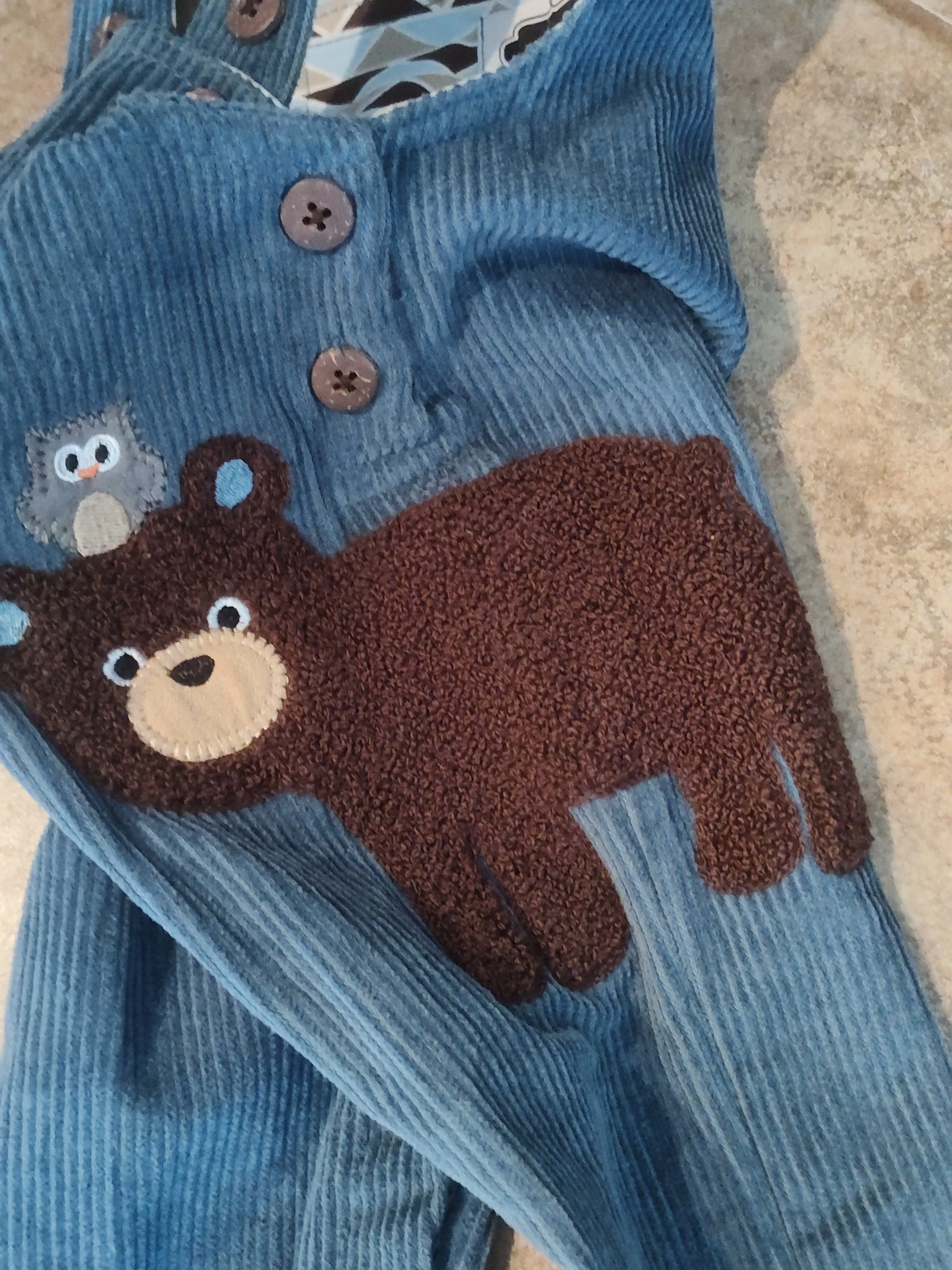 Blue Corduroy Bear Overalls | Mud Pie