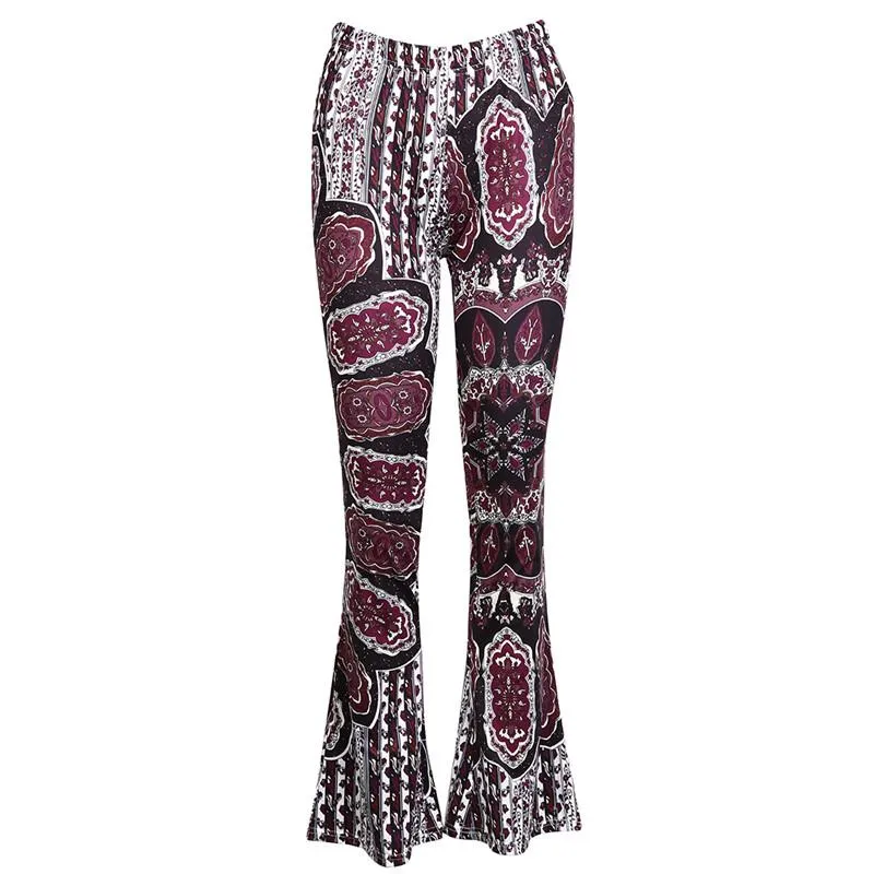 Bohemian Style Wide Leg Elastic Stretch Flare Pants