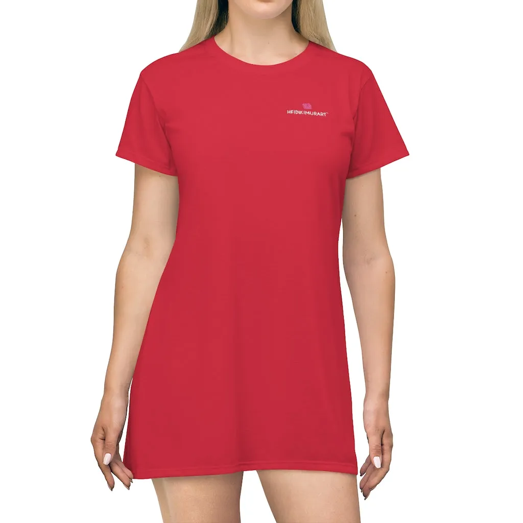 Bright Red T-Shirt Dress, Solid Color Crewneck Long Tee Shirt Dress For Women - Made in USA