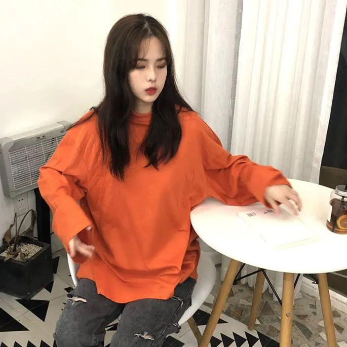 Casual Solid Color Oversized Long Sleeve T-Shirt