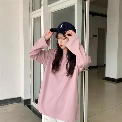 Casual Solid Color Oversized Long Sleeve T-Shirt