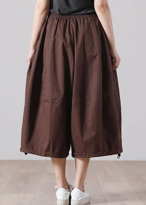 Chic Chocolate Elastic Waist Wide Leg Pants Trousers Cotton