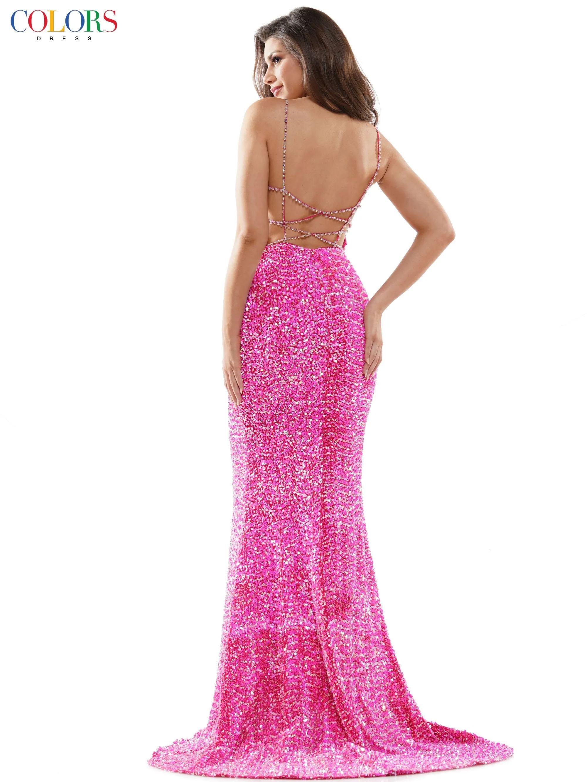 Colors 2459 Size 0, 6 & 12 Long Sequin Backless Prom Dress Formal Pageant Gown Crystal Strap