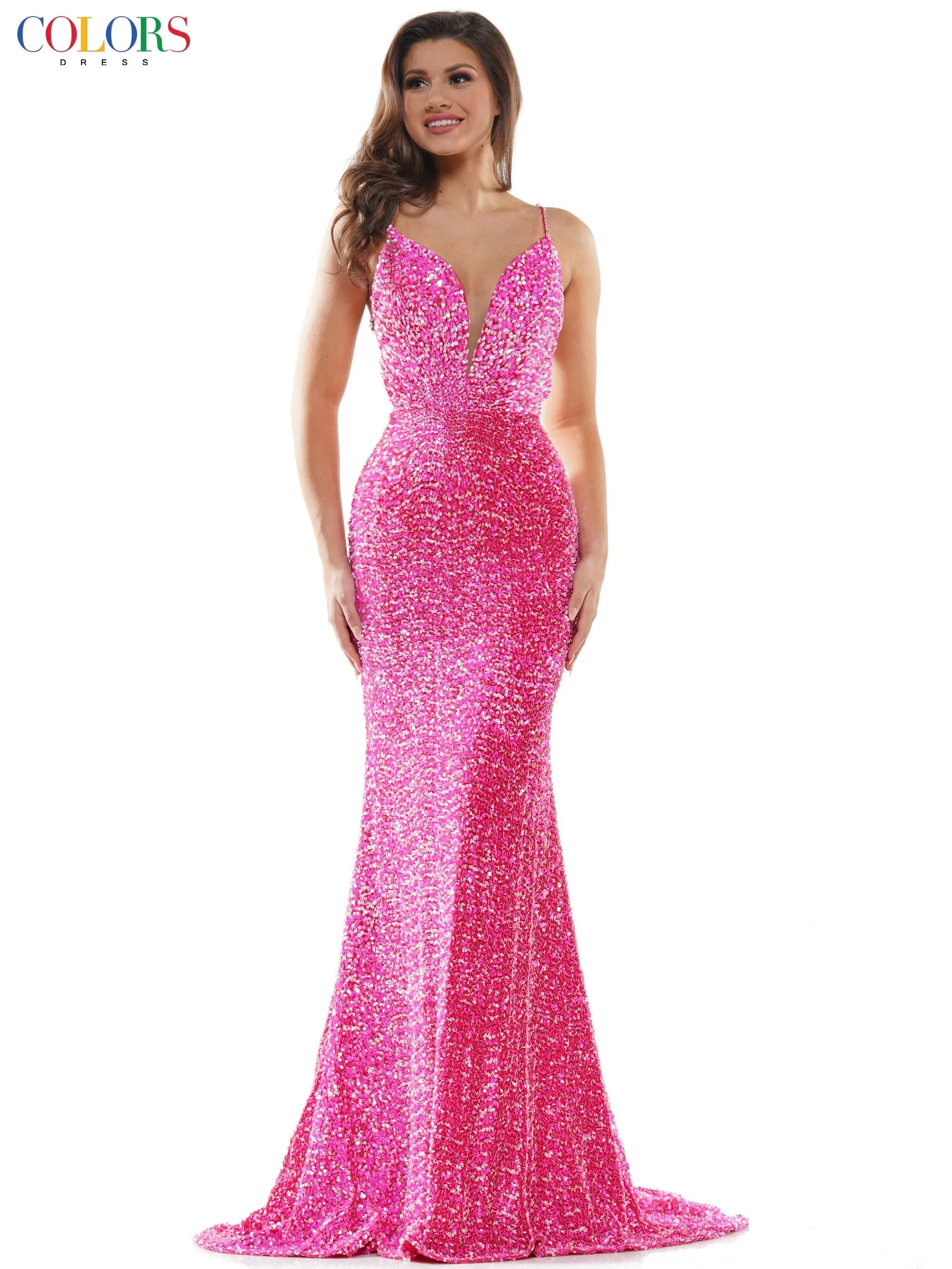 Colors 2459 Size 0, 6 & 12 Long Sequin Backless Prom Dress Formal Pageant Gown Crystal Strap