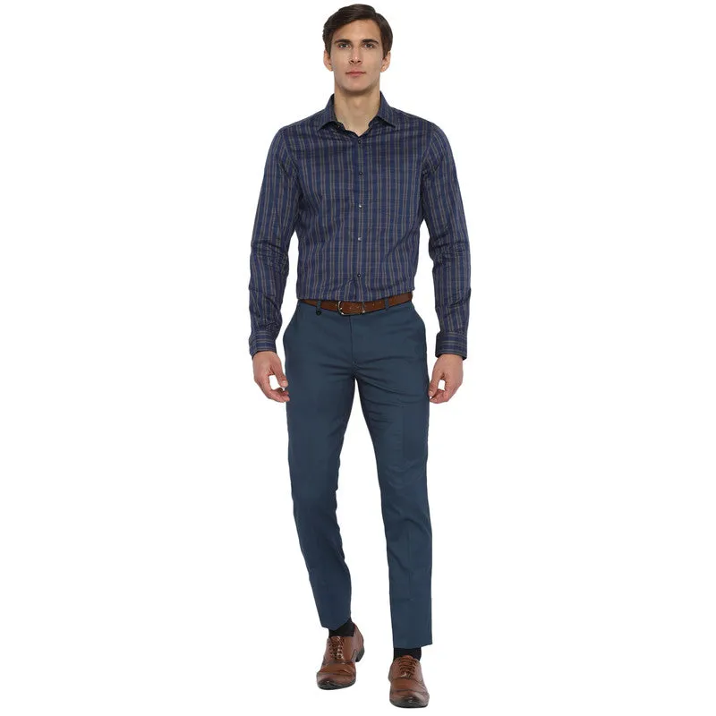 Cotton Dark Blue Checkered Slim Fit Shirts