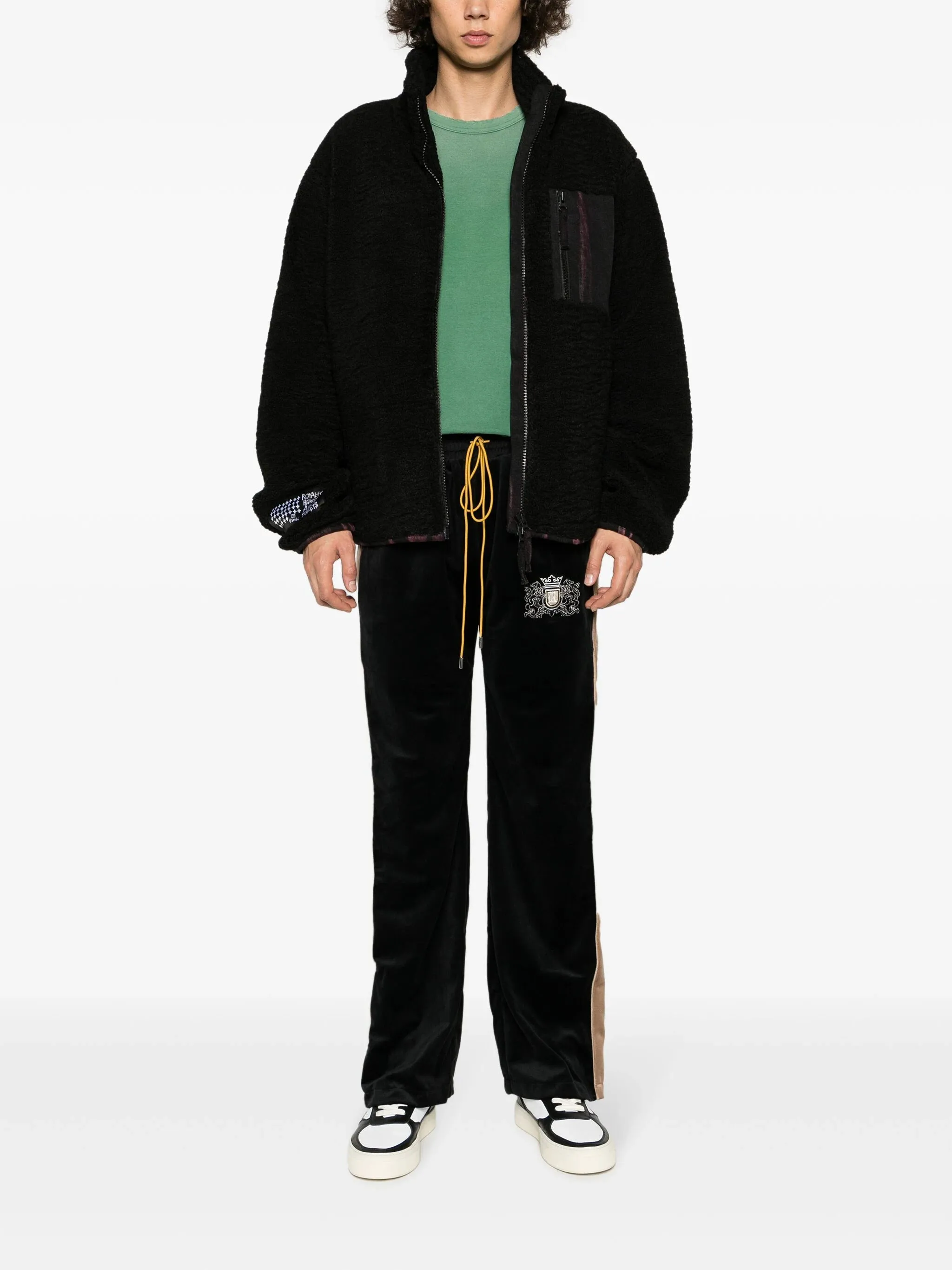 Crest-Embroidered Velvet Track Pants