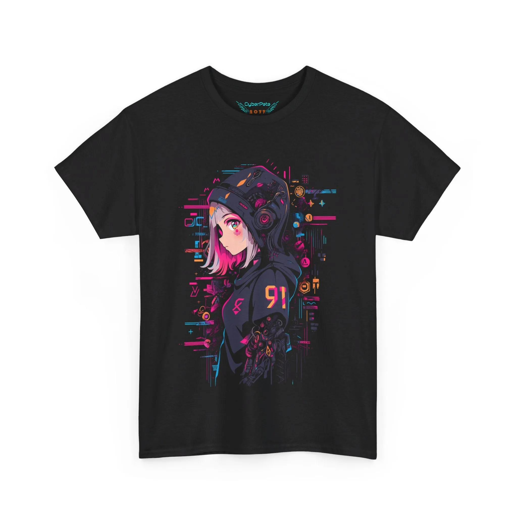 Cyberpunk Anime T-Shirt | Anime Girl mit Hoodie