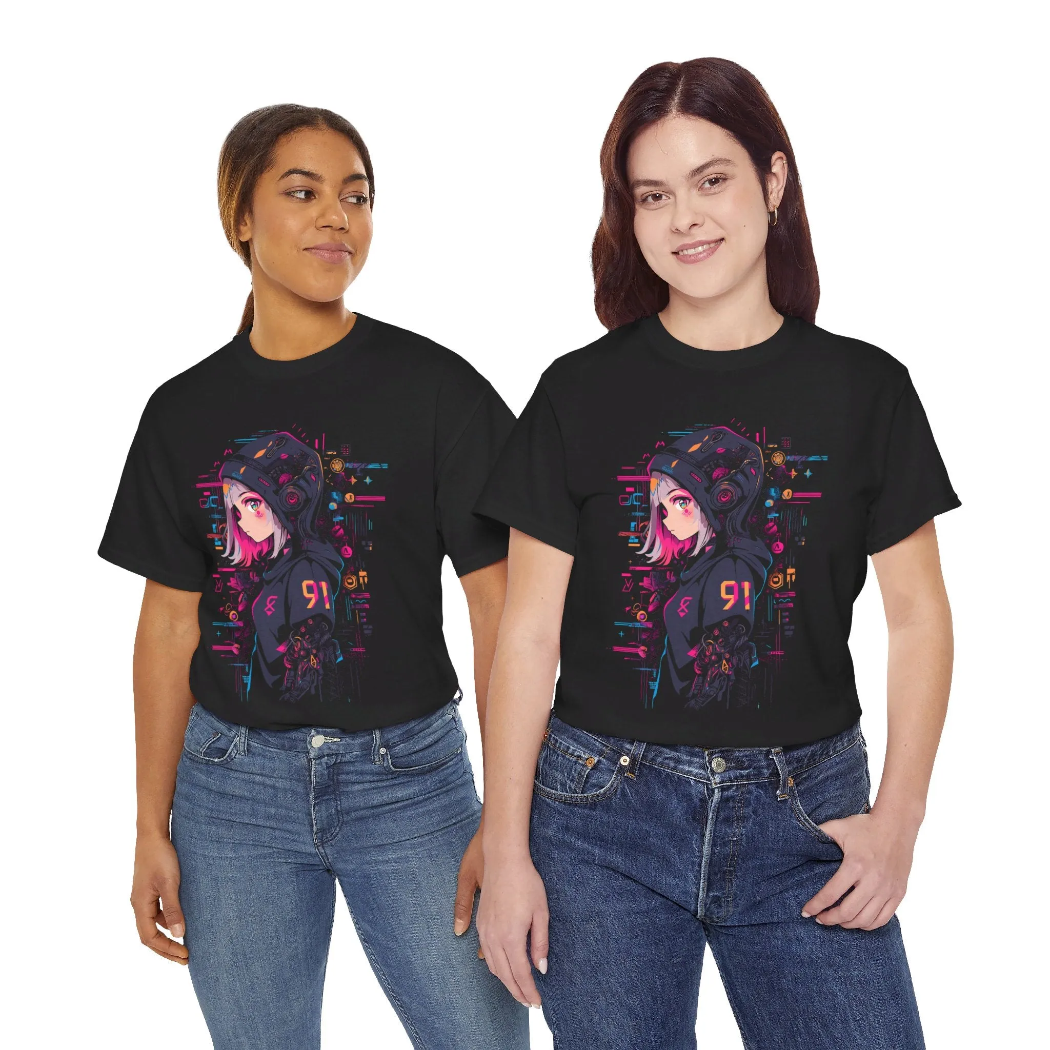 Cyberpunk Anime T-Shirt | Anime Girl mit Hoodie