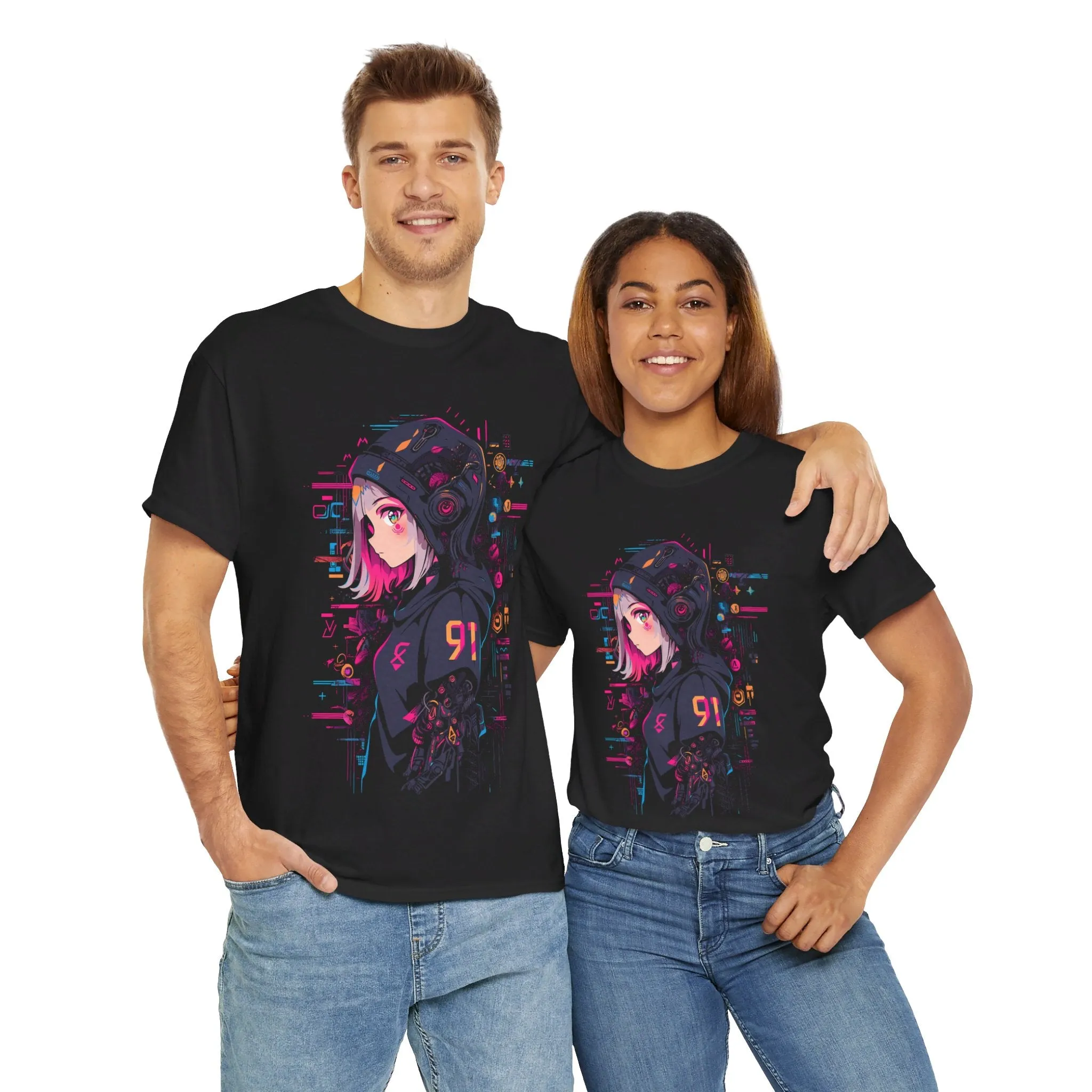 Cyberpunk Anime T-Shirt | Anime Girl mit Hoodie