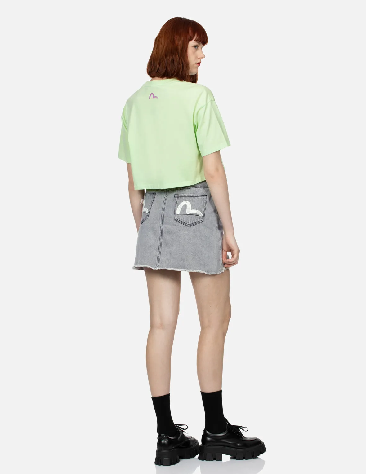 Distressed Seagull Appliqué Embroidery Fashion Fit Denim Skirt