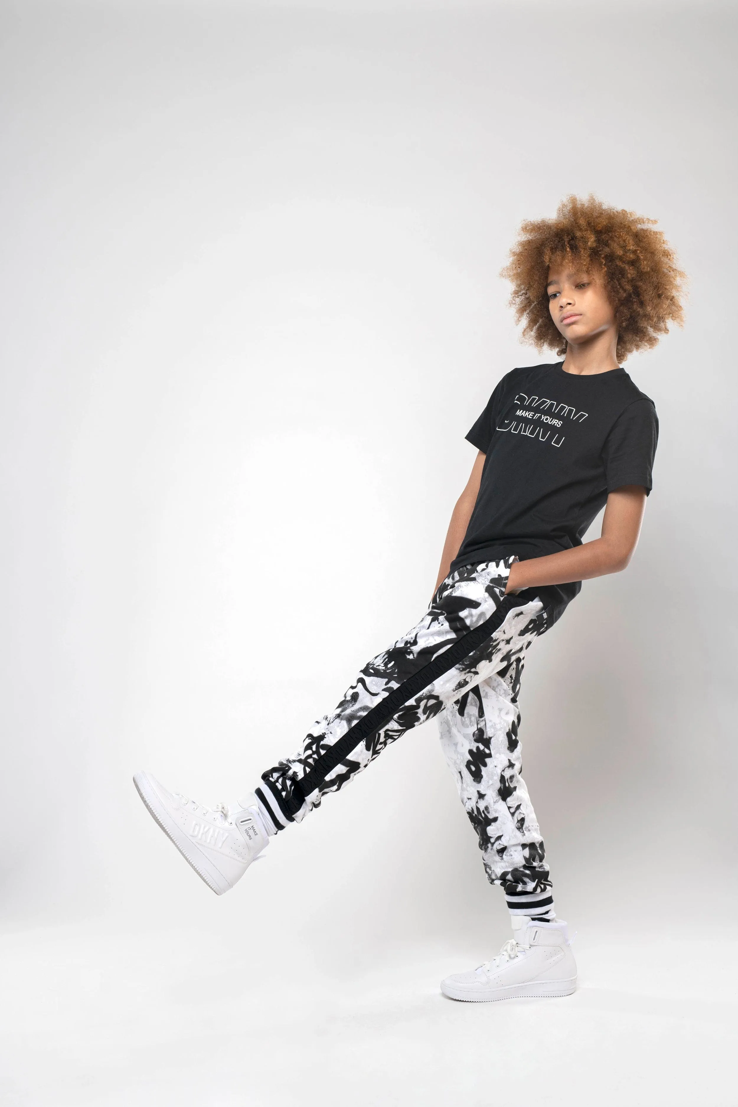 DKNY Boys Graffiti Print Joggers in White