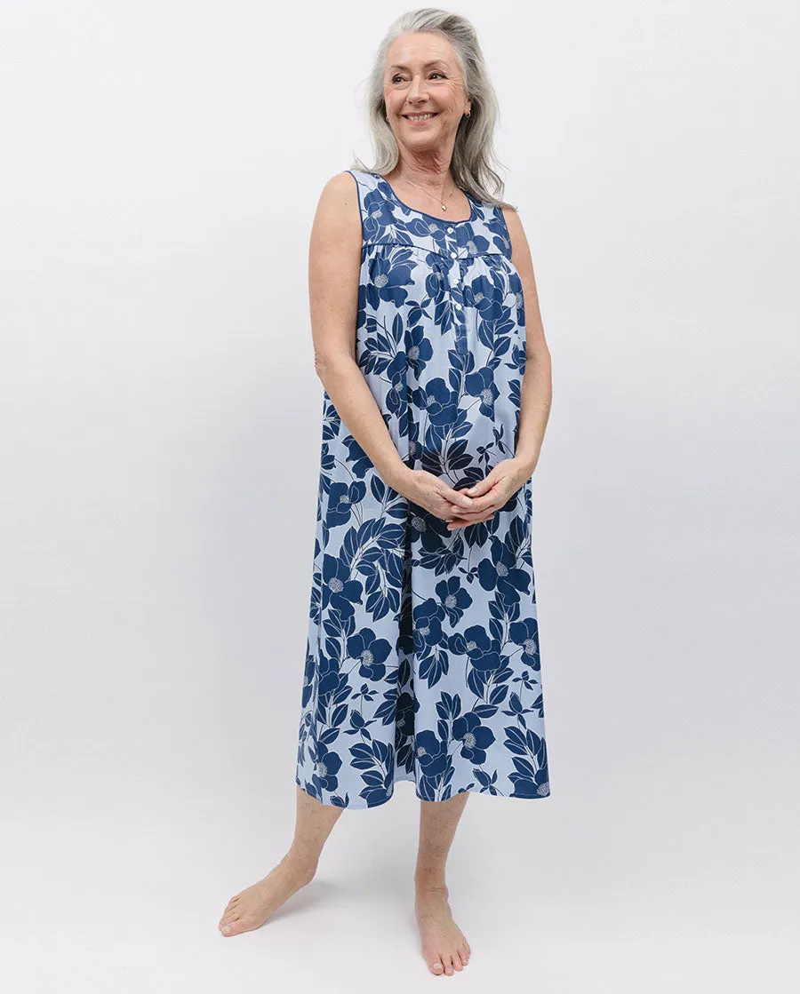 Evette Blue Floral Print Long Nightdress