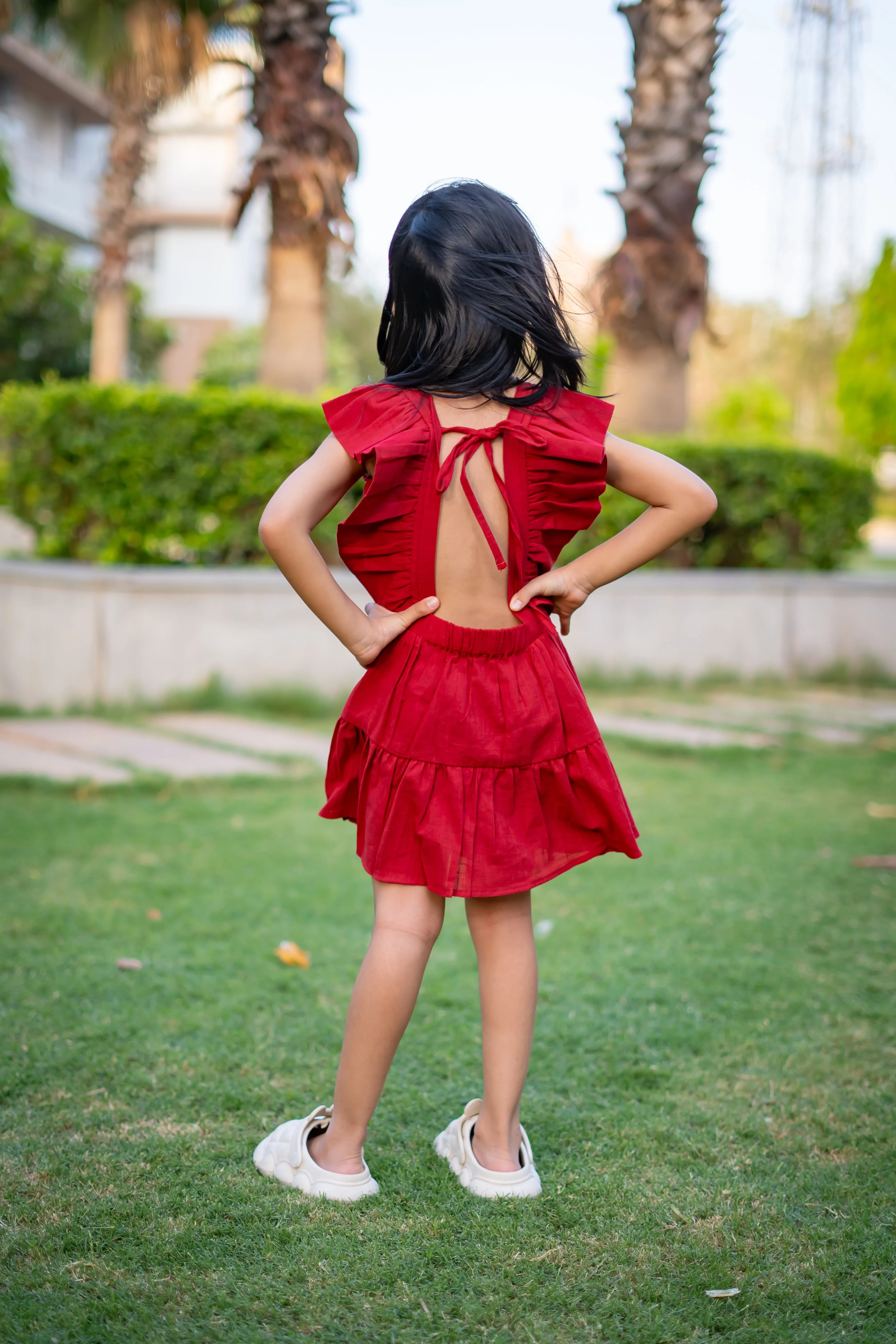 Girls Saba Backless Party Wear Dress - Maroon