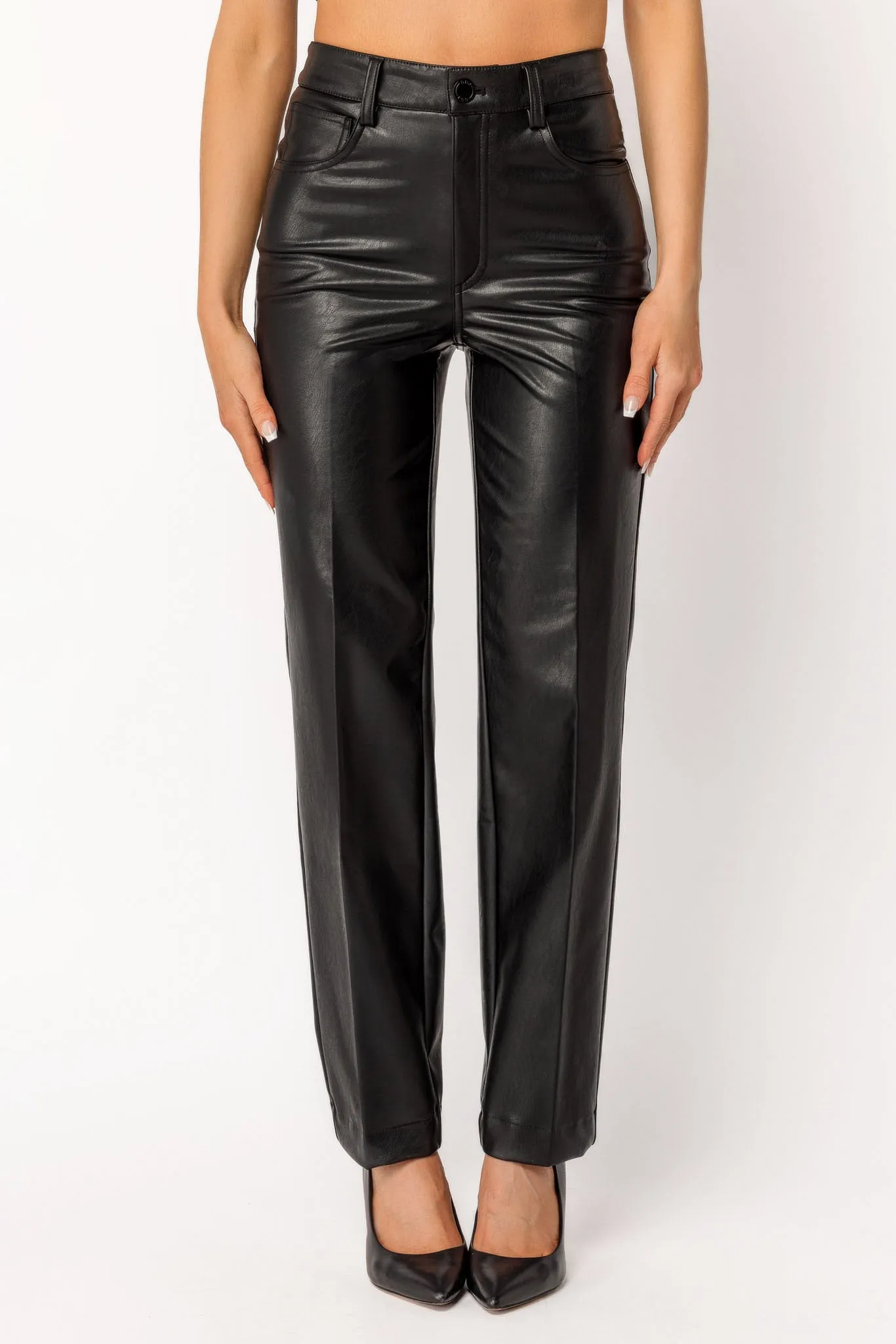 High-Rise Faux Leather Straight Leg Pant