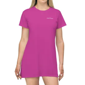 Hot Pink Women's T-Shirt Dress, Solid Color Crewneck Long Tee Shirt Dress For Women - Made in USA