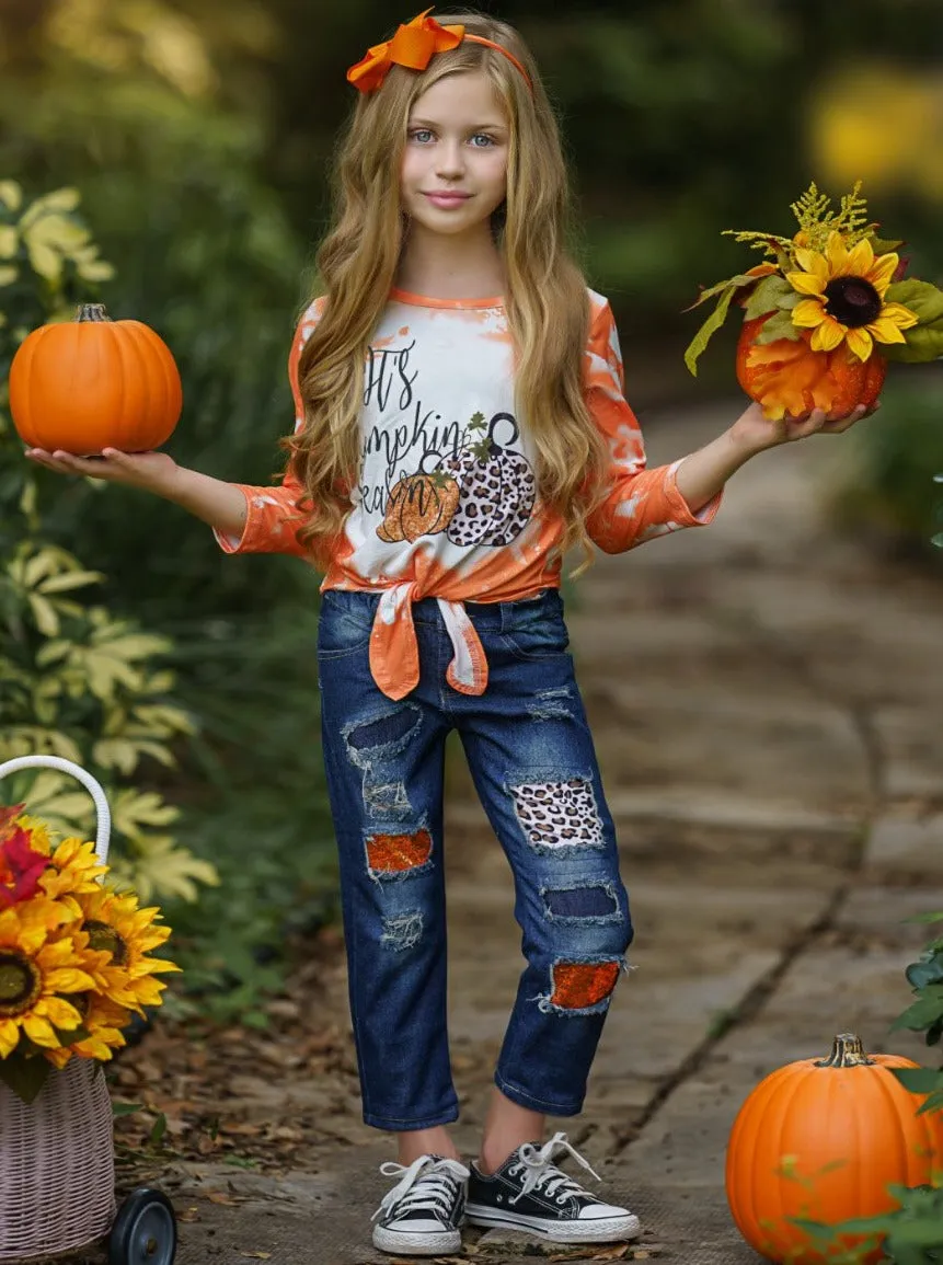 It's Pumpkin Season Patched Jeans Set