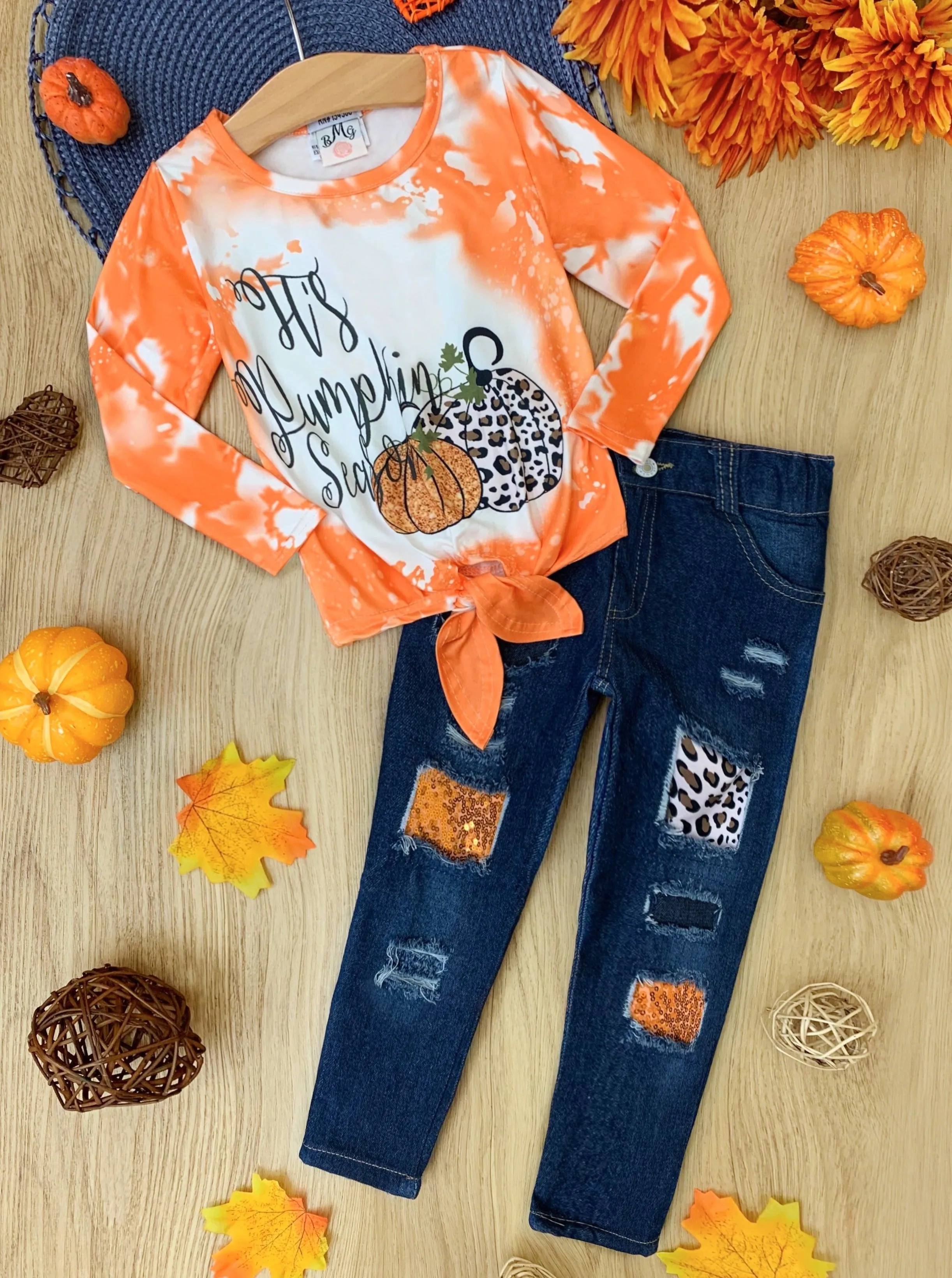 It's Pumpkin Season Patched Jeans Set