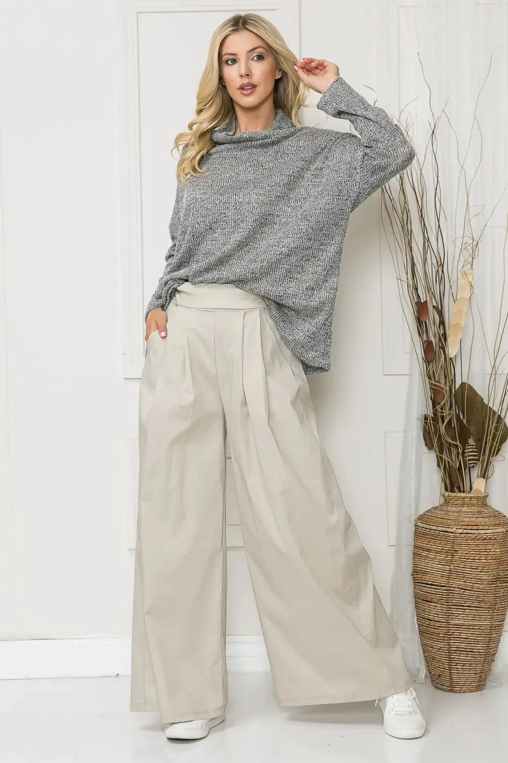 Khaki Wide Leg Pants