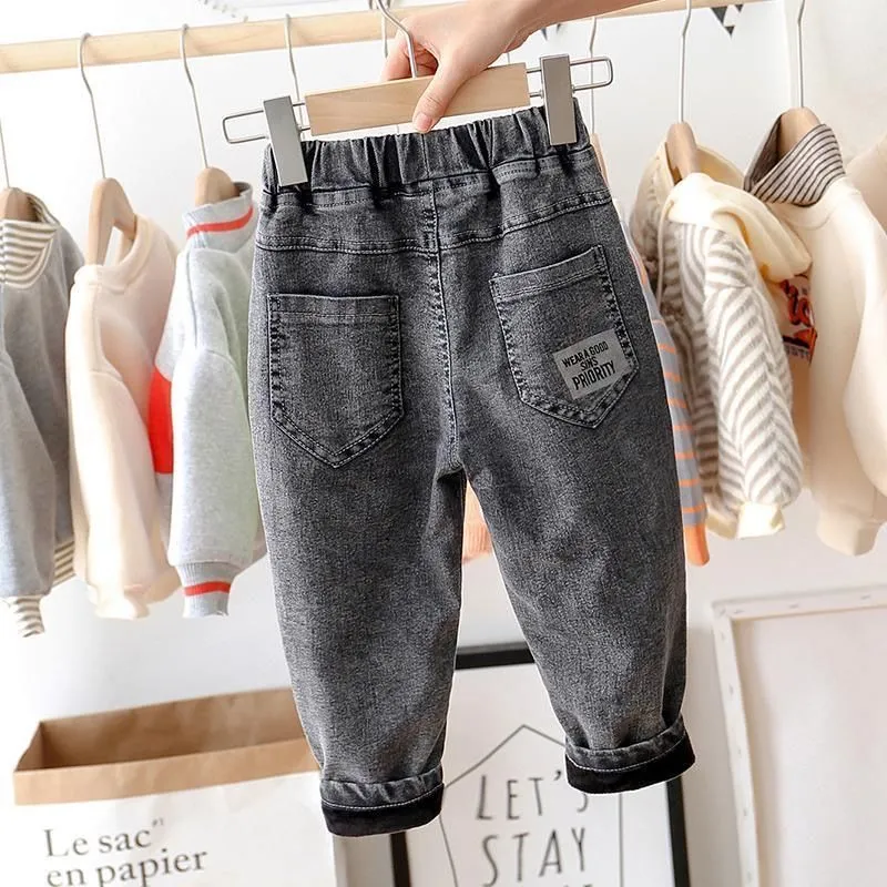 Kids Boys Jeans Children Stretch Pants Denim Jeans Graphic Versatile Casual Pants - BJN0109