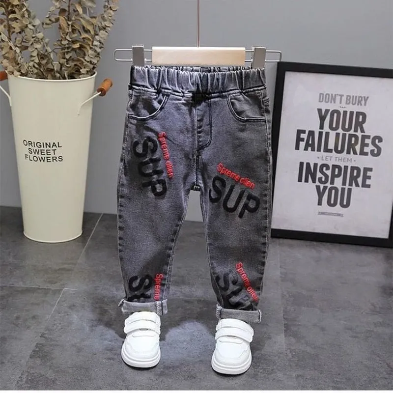 Kids Boys Jeans Children Stretch Pants Denim Jeans Graphic Versatile Casual Pants - BJN0109