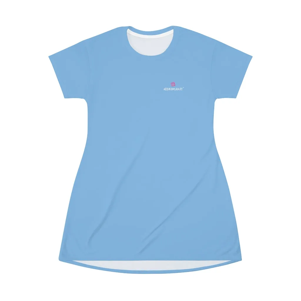 Light Blue T-Shirt Dress, Solid Color Crewneck Long Tee Shirt Dress For Women - Made in USA