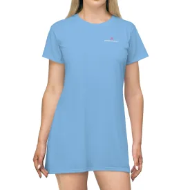 Light Blue T-Shirt Dress, Solid Color Crewneck Long Tee Shirt Dress For Women - Made in USA