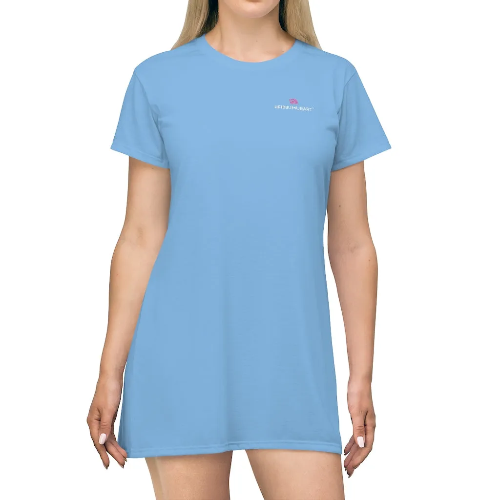 Light Blue T-Shirt Dress, Solid Color Crewneck Long Tee Shirt Dress For Women - Made in USA