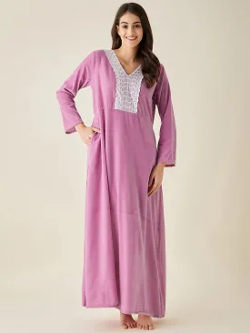 Lilac Velvet Nightdress with Lace