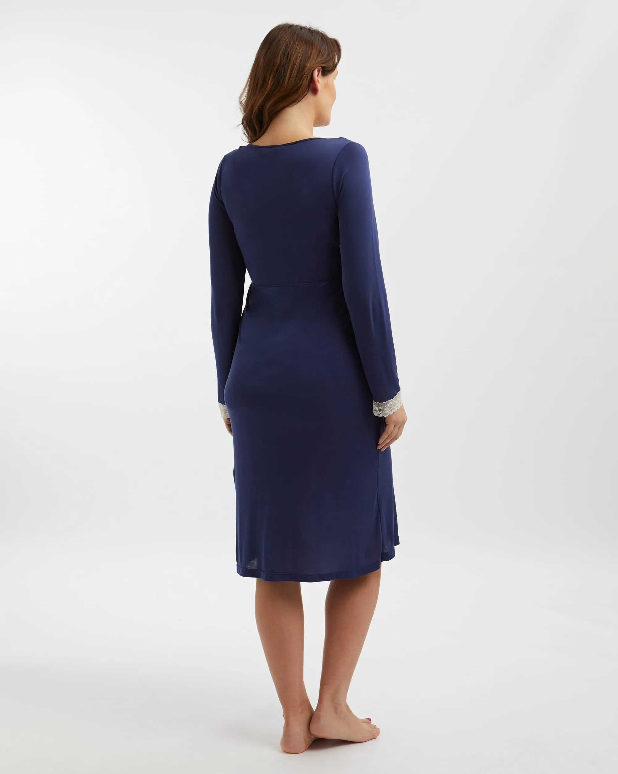 Maternity & Nursing Long Sleeve Lyocell Nightdress - Navy