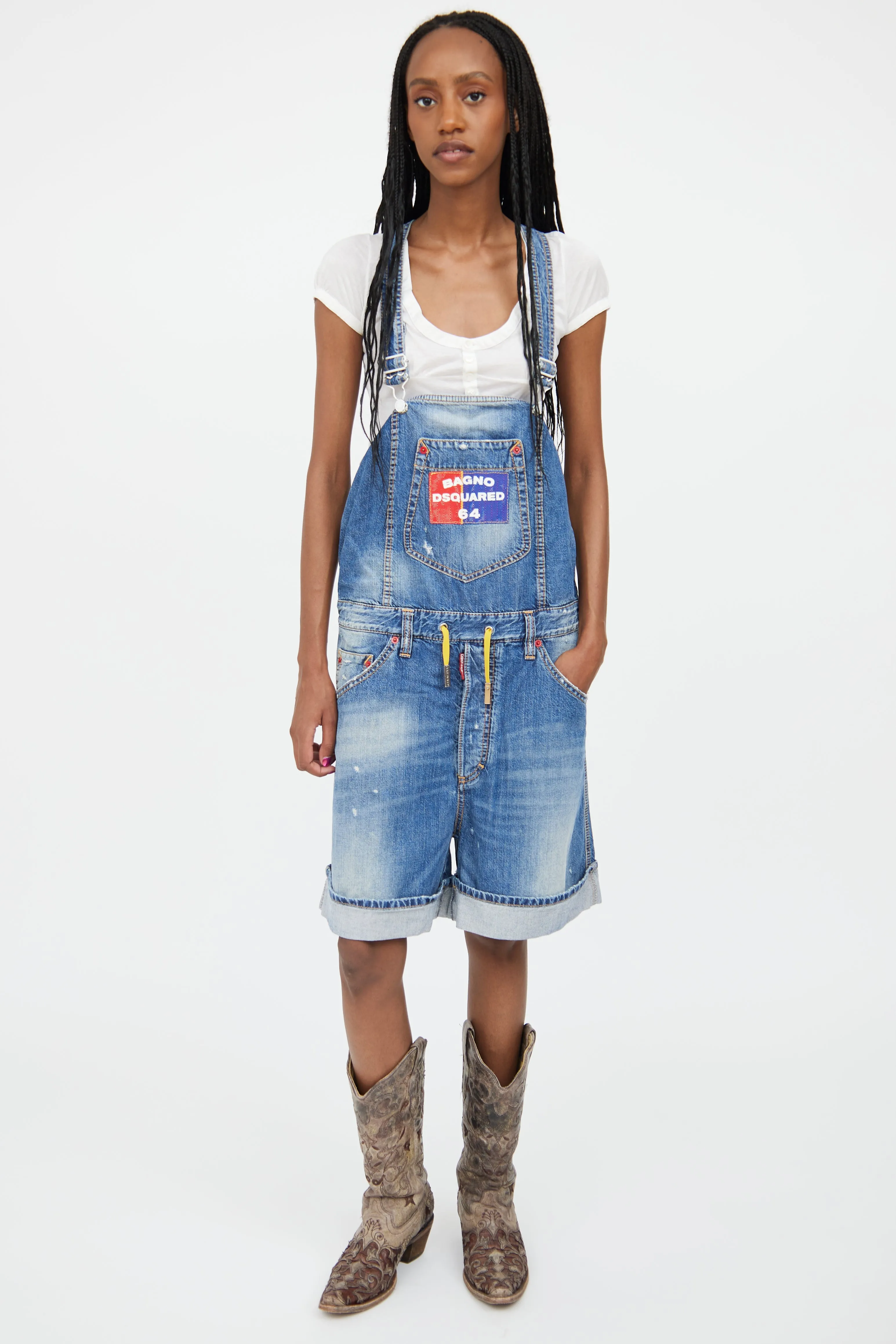 Medium Wash Cropped Logo Overall