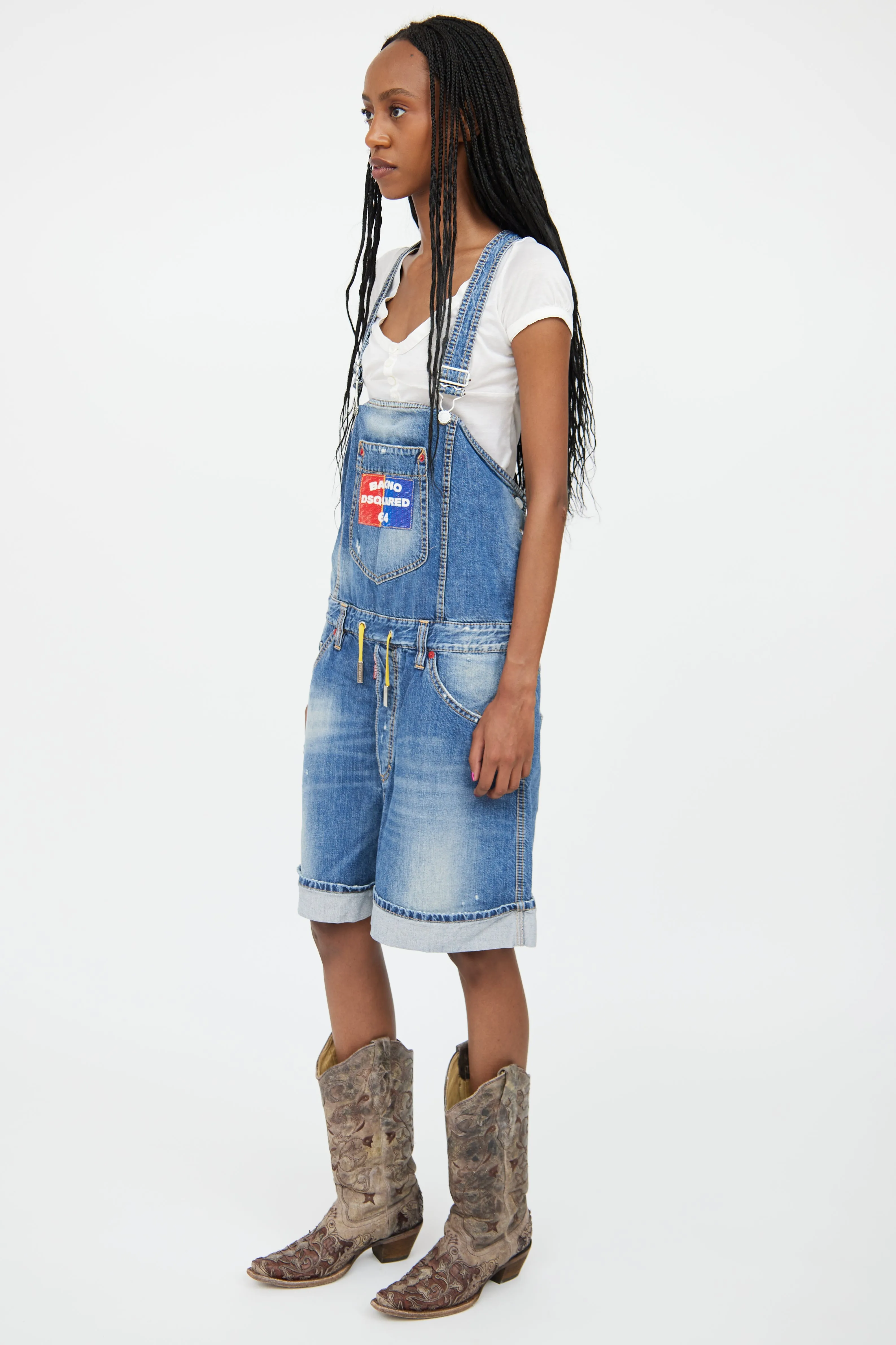 Medium Wash Cropped Logo Overall