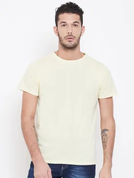 Men Beige Solid Round Neck T-shirt